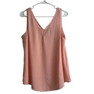 00774 MADISON GREY Coral V Neck Sleeveless Sheer Overlay Tank Top Women's Medium